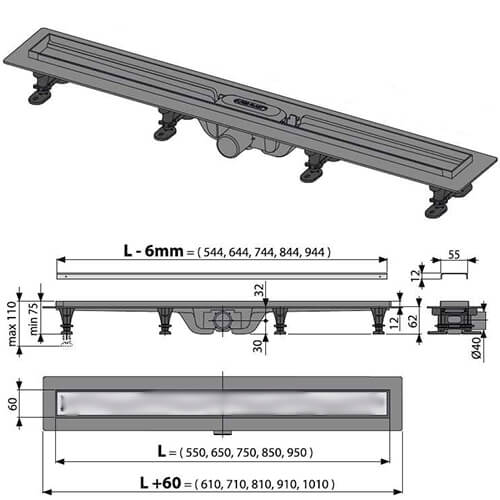 Водоотводящий желоб AlcaPlast APZ18-950M Водоотводящий желоб AlcaPlast APZ18-950M