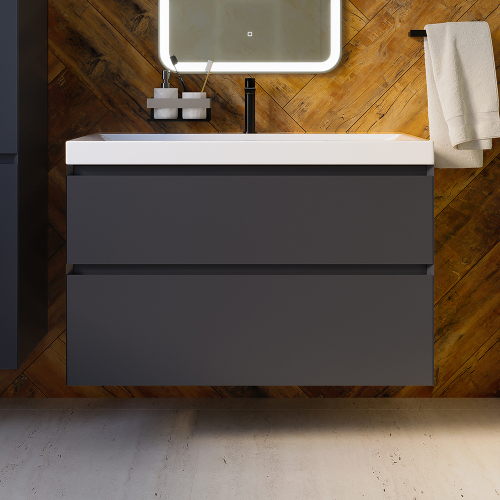 Тумба с раковиной AVS Гармония 100 антрацит матовая (раковина 02 белая глянцевая) Тумба с раковиной AVS Гармония 100 антрацит матовая (раковина 02 белая глянцевая)