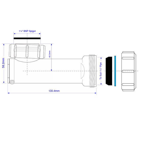 Горизонтальный сифон1 1/4" сухой выход 40 компрессионный McALPINE WHB1-40 Горизонтальный сифон1 1/4" сухой выход 40 компрессионный McALPINE WHB1-40