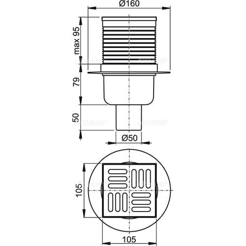 Трап 105x105x50 гидрозатвор Alcaplast APV2 Трап 105x105x50 гидрозатвор Alcaplast APV2
