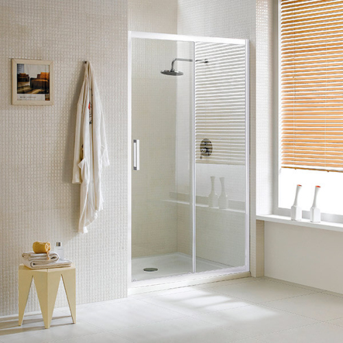 Душевая дверь в нишу AVS Квант 140 профиль белый глянец, стекло прозрачное