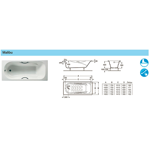 Ванна Roca Malibu 170х70 2333G0000 Ванна Roca Malibu 170х70 2333G0000