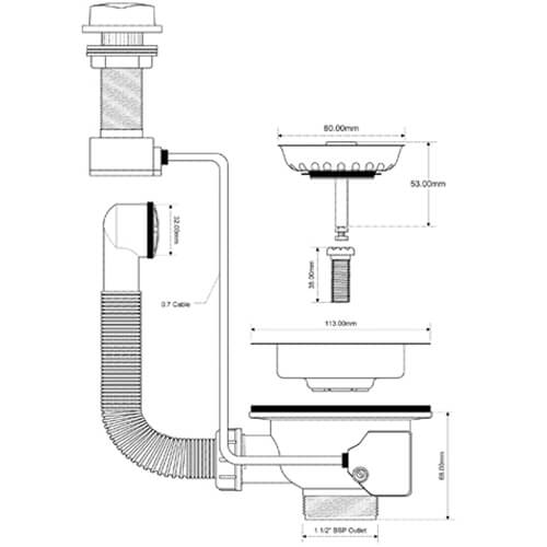 Слив-перелив McALPINE L235хD25, 113мм нержавеющие решетки 1 1/2"«папа» Слив-перелив McALPINE L235хD25, 113мм нержавеющие решетки 1 1/2"«папа»