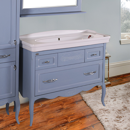 Тумба с раковиной ASB Wood Line Модерн 105 рошфор, белая патина Тумба с раковиной ASB Wood Line Модерн 105 рошфор, белая патина