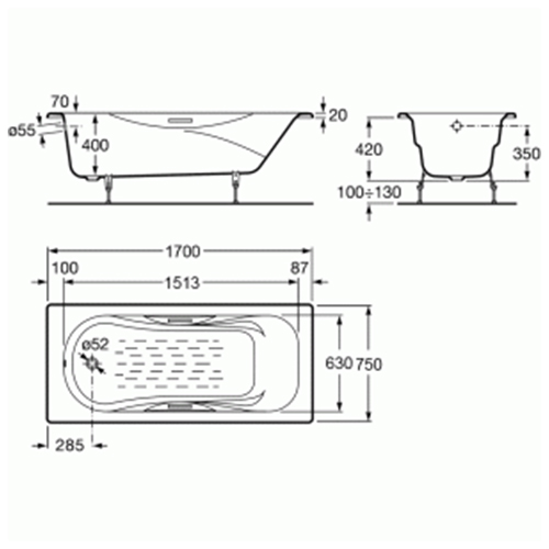 Чугунная ванна 1700х750 Malibu Roca 7.2309.G.000.R Чугунная ванна 1700х750 Malibu Roca 7.2309.G.000.R