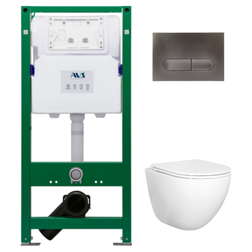 Комплект AVS 3в1: Инсталляция для унитаза 809-0006-7732C + Унитаз подвесной 801-0045-P-T2-GW + Клавиша смыва 809-0015-GM оружейная сталь, овальные кнопки Комплект AVS 3в1: Инсталляция для унитаза 809-0006-7732C + Унитаз подвесной 801-0045-P-T2-GW + Клавиша смыва 809-0015-GM оружейная сталь, овальные кнопки