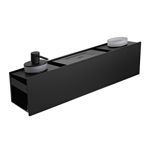 Полка AVS King, 45 см, черный матовый, с мыльницей, дозатором и стаканом Полка AVS King, 45 см, черный матовый, с мыльницей, дозатором и стаканом