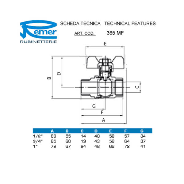 Кран 1" г/ш бабочка Remer 365MF10 Кран 1" г/ш бабочка Remer 365MF10