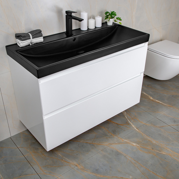 Тумба с раковиной AVS Гармония 100 белая (раковина 02 черная матовая) Тумба с раковиной AVS Гармония 100 белая (раковина 02 черная матовая)