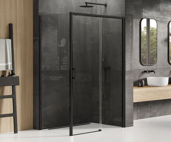 Душевой уголок New Trendy Prime Black D-0321A/D-0129B 120x90 R профиль черный матовый, стекло прозрачное