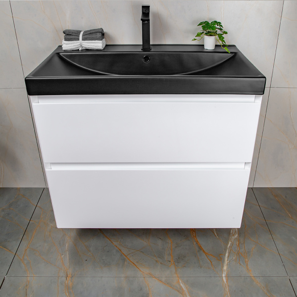 Тумба с раковиной AVS Гармония 80 белая (раковина 02 черная матовая) Тумба с раковиной AVS Гармония 80 белая (раковина 02 черная матовая)