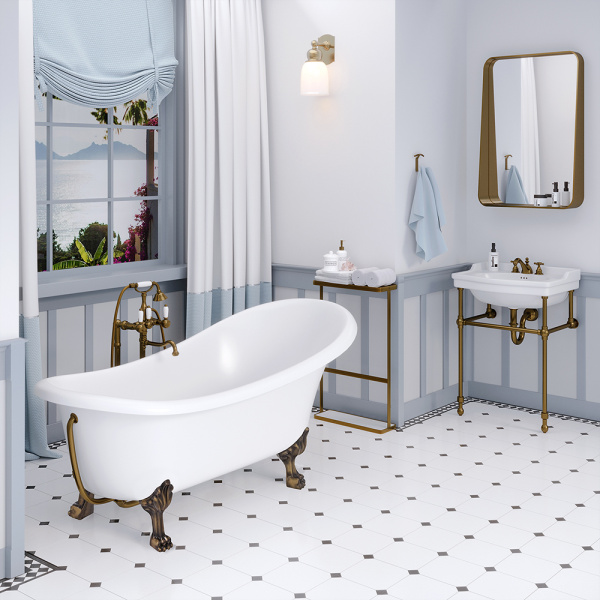 Ванна из искусственного камня Aqua de Marco Edelweiss 170x80 белая с ножками бронза Ванна из искусственного камня Aqua de Marco Edelweiss 170x80 белая с ножками бронза