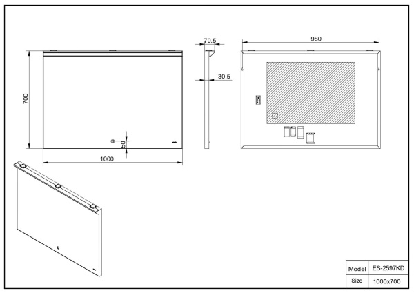 Зеркало 1000x700 Led антизапотевание Esbano ES-2597KD Зеркало 1000x700 Led антизапотевание Esbano ES-2597KD