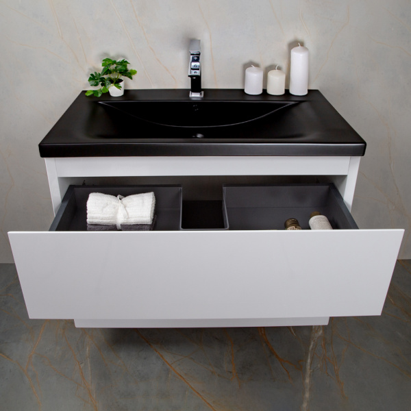 Тумба с раковиной AVS Гармония 80 белая (раковина 01 черная матовая) Тумба с раковиной AVS Гармония 80 белая (раковина 01 черная матовая)