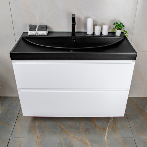 Тумба с раковиной AVS Гармония 100 белая (раковина 02 черная матовая) Тумба с раковиной AVS Гармония 100 белая (раковина 02 черная матовая)