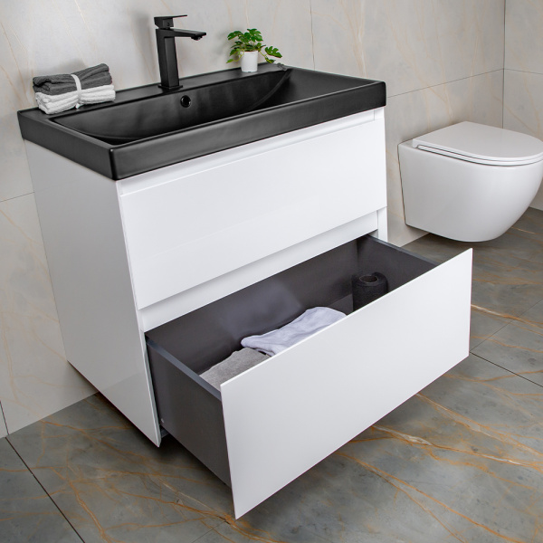 Тумба с раковиной AVS Гармония 80 белая (раковина 02 черная матовая) Тумба с раковиной AVS Гармония 80 белая (раковина 02 черная матовая)